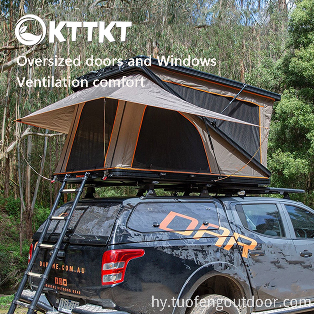 85 կգ քաշային բացօթյա ճամբարային մեծ մեքենայի տանիքի վրան 2 1 85kg Khaki Outdoor Camping Large Car Roof Tent2 1